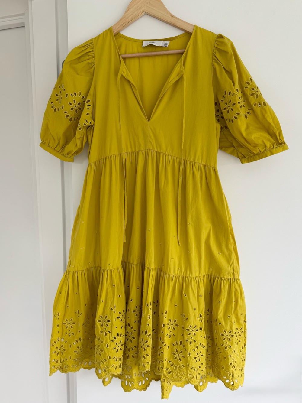 Coach mustard yellow eyelet cotton broderie puff sleeve anglaise dress - Picture 3 of 7
